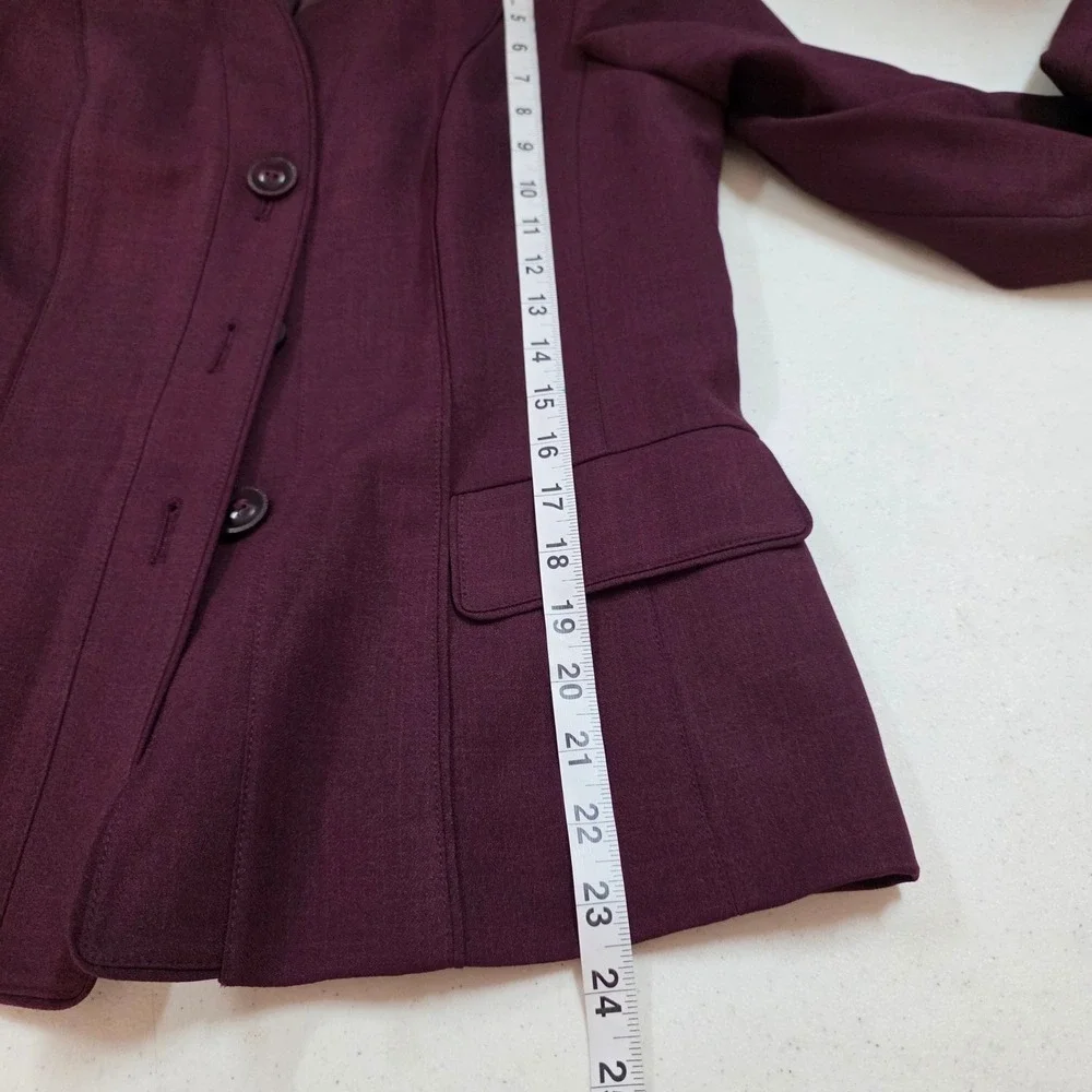 Le Suit Womens Burgundy  Collar Scalloped Blazer Jacket Size 6 Plum Professional